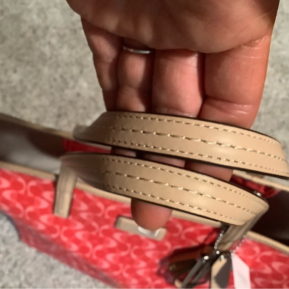 Coach Peyton Park Dream C Tote #F256773 Red & Pink with Tan Lth trim NWT - Picture 5 of 11